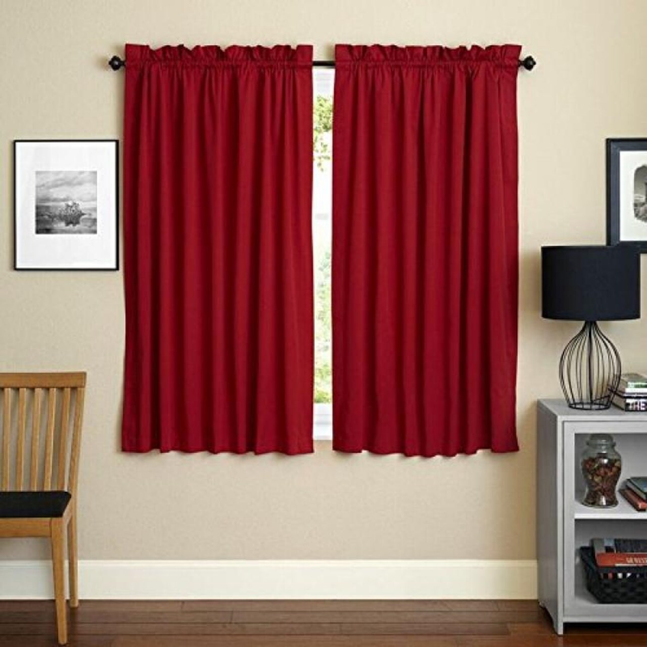 Blazing Needles 63-inch by 52-inch Twill Curtain Panels (Set of 2) - Ruby Red